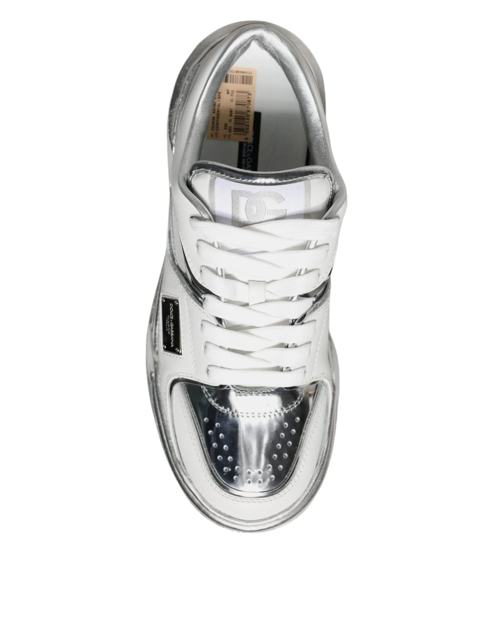 Dolce & Gabbana White Silver Leather Low Top Sneakers Shoes - EU39/US8.5
