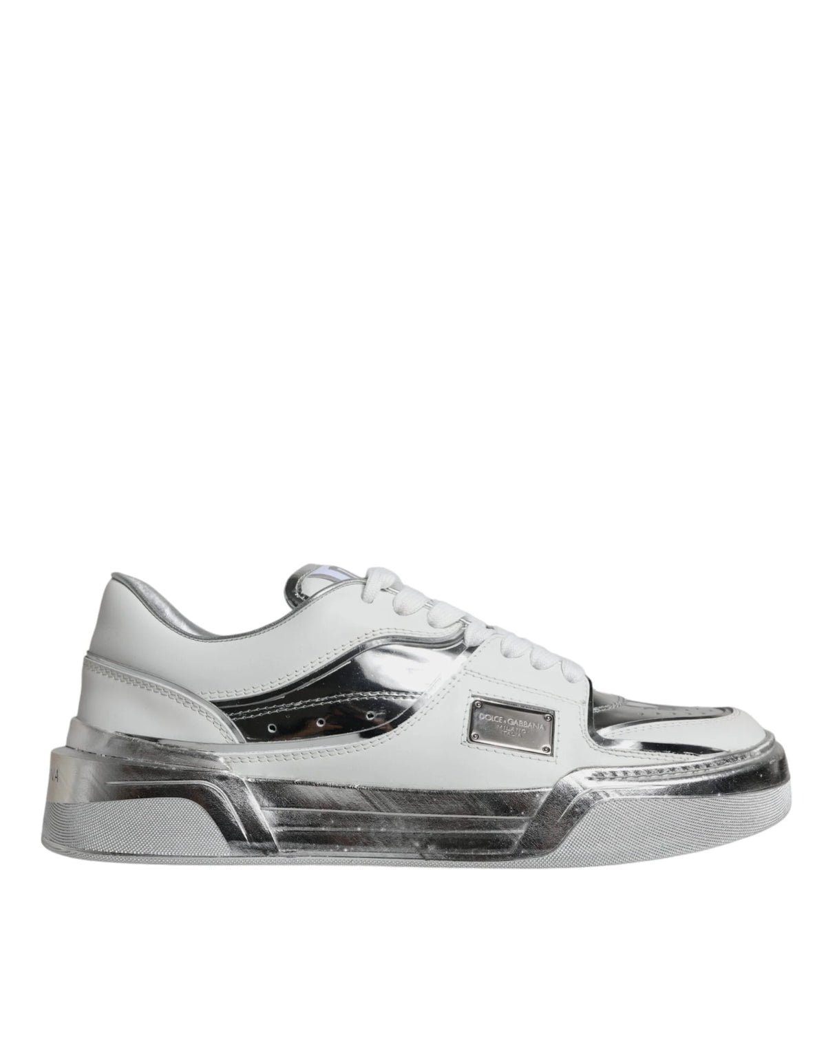 Dolce & Gabbana White Silver Leather Low Top Sneakers Shoes - EU39/US8.5 - Sneakers