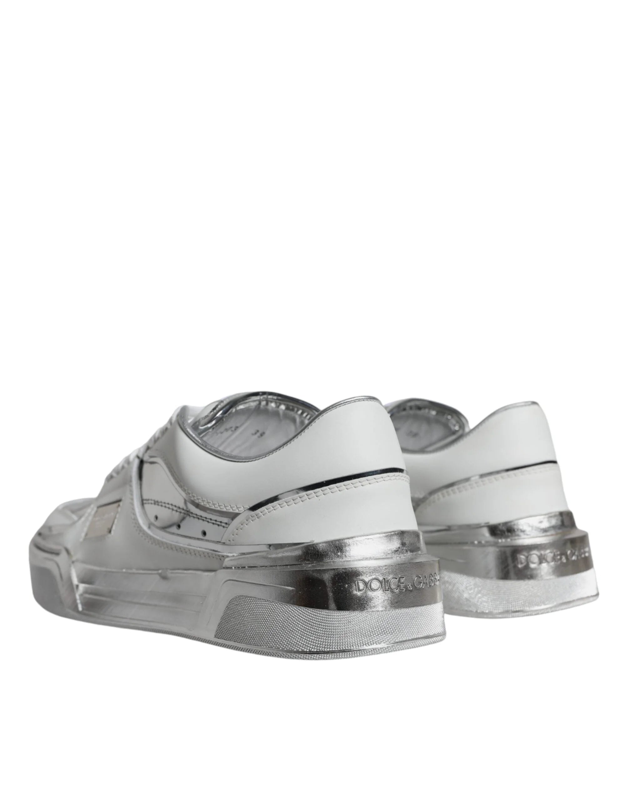 Dolce & Gabbana White Silver Leather Low Top Sneakers Shoes - EU39/US8.5