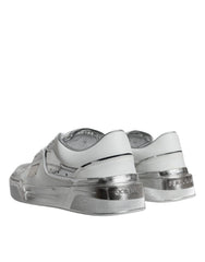 Dolce & Gabbana White Silver Leather Low Top Sneakers Shoes - EU39/US8.5