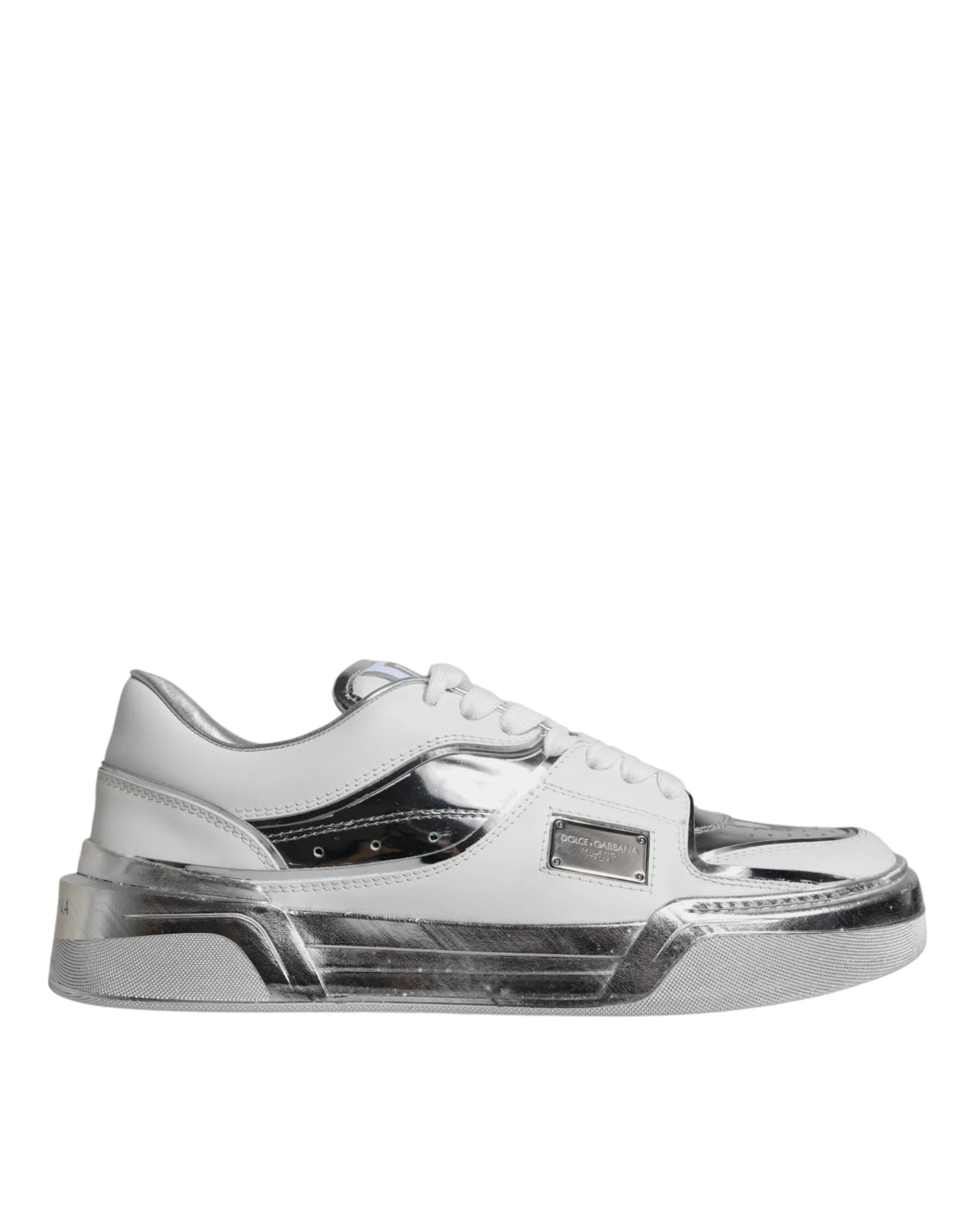 Dolce & Gabbana White Silver Leather Low Top Sneakers Shoes - EU39/US8.5