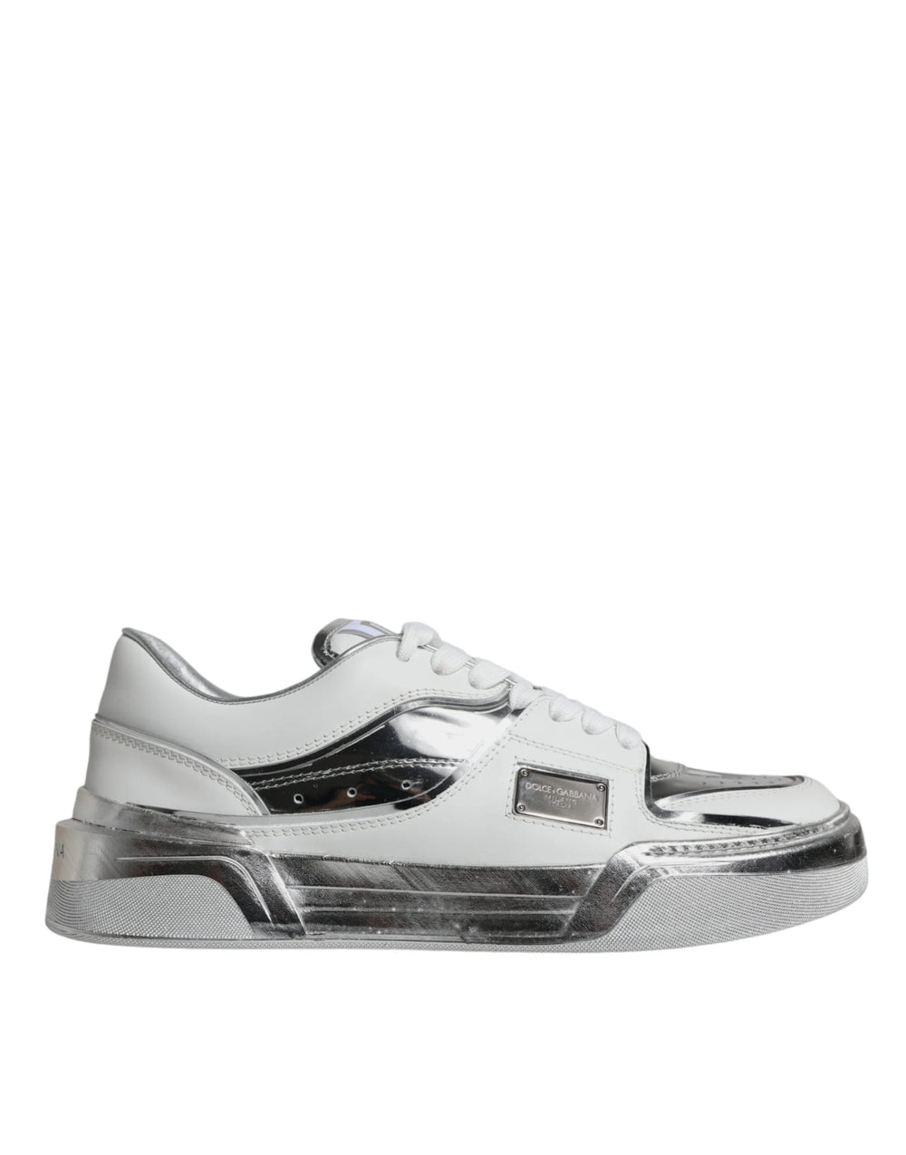 Dolce & Gabbana White Silver Leather Low Top Sneakers Shoes - EU39/US8.5
