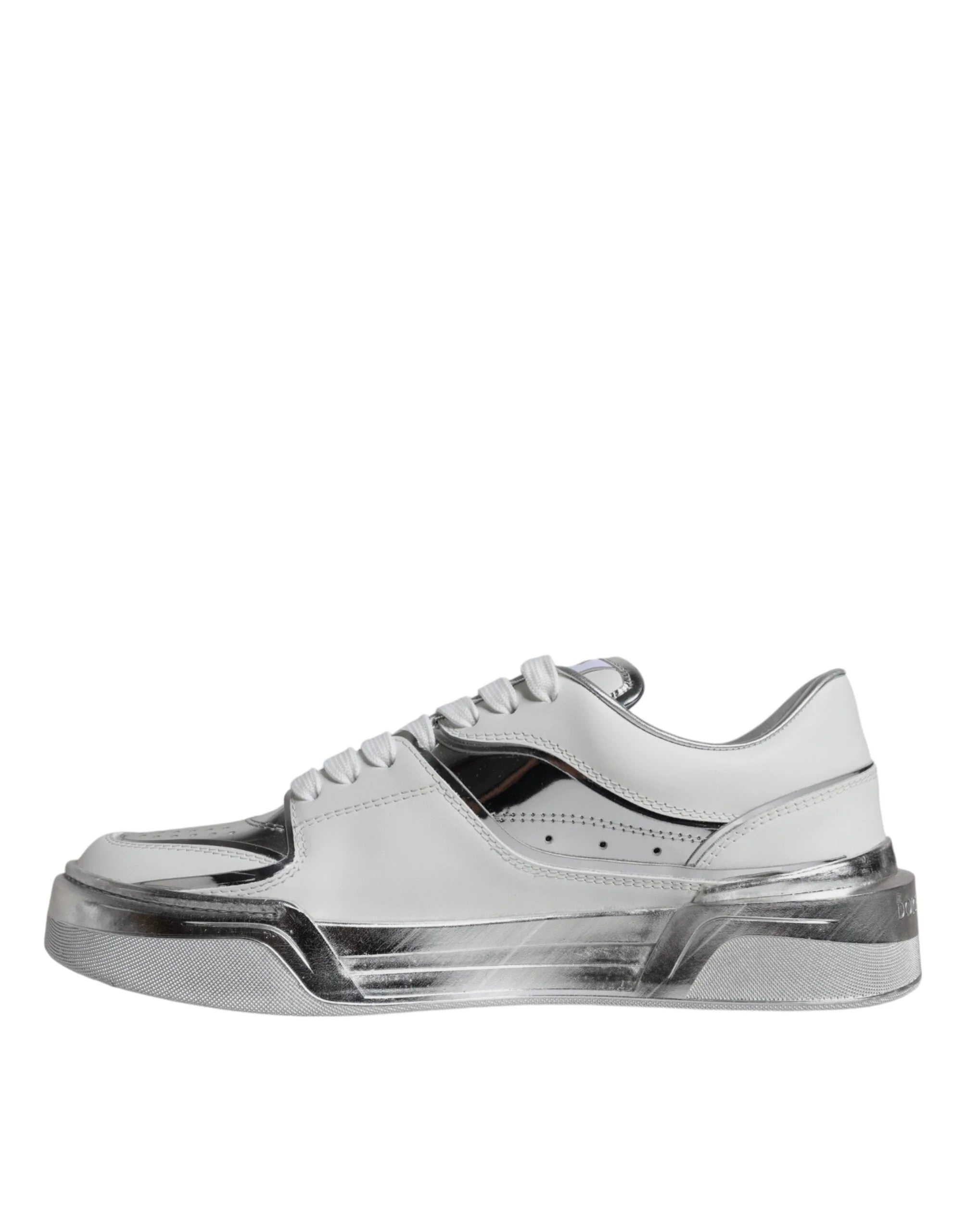 Dolce & Gabbana White Silver Leather Low Top Sneakers Shoes - EU39/US8.5
