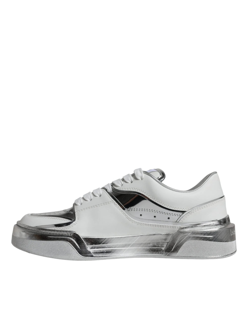 Dolce & Gabbana White Silver Leather Low Top Sneakers Shoes - EU39/US8.5