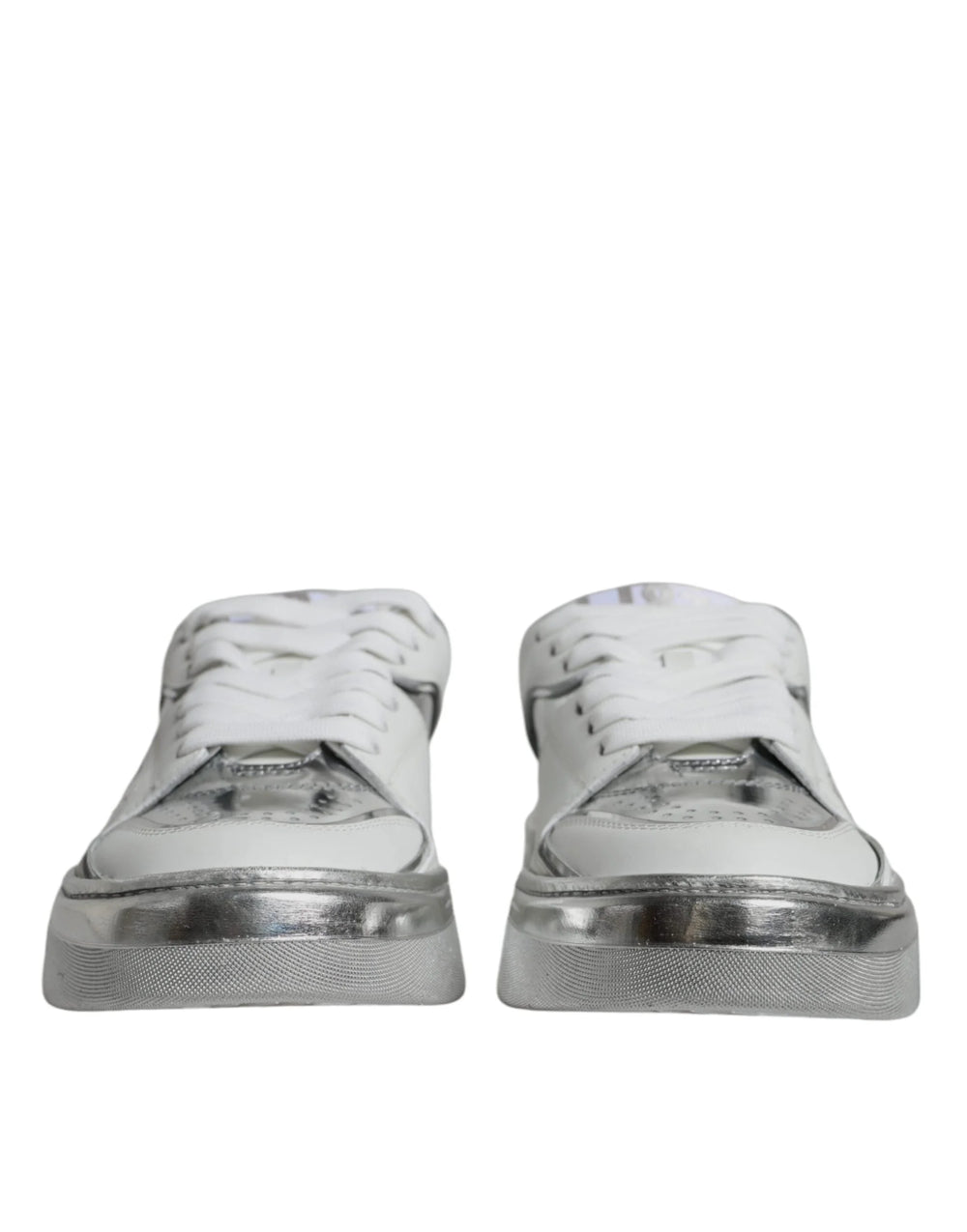 Dolce & Gabbana White Silver Leather Low Top Sneakers Shoes - EU39/US8.5