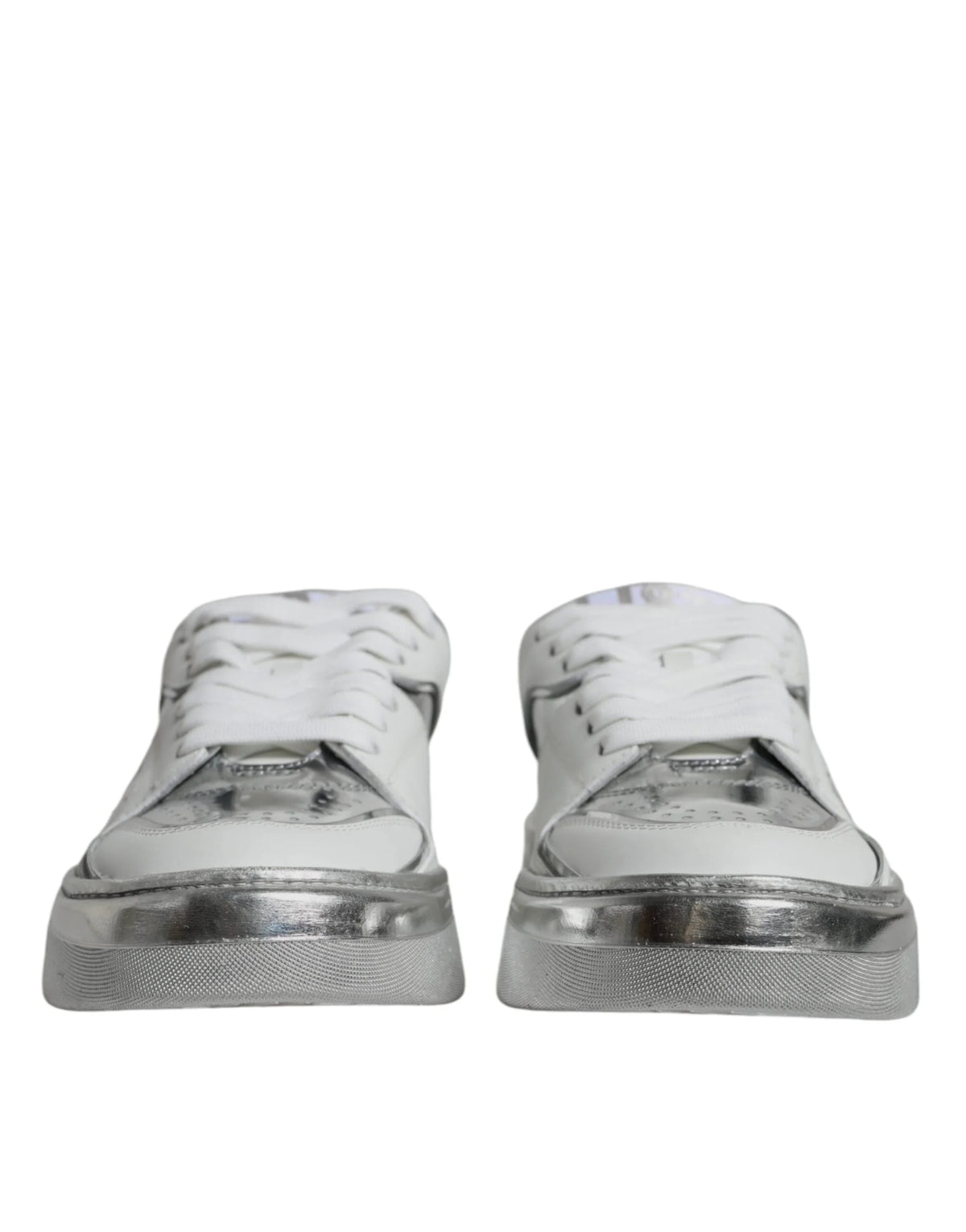 Dolce & Gabbana White Silver Leather Low Top Sneakers Shoes - EU39/US8.5