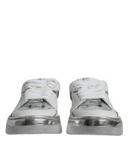 Dolce & Gabbana White Silver Leather Low Top Sneakers Shoes - EU39/US8.5