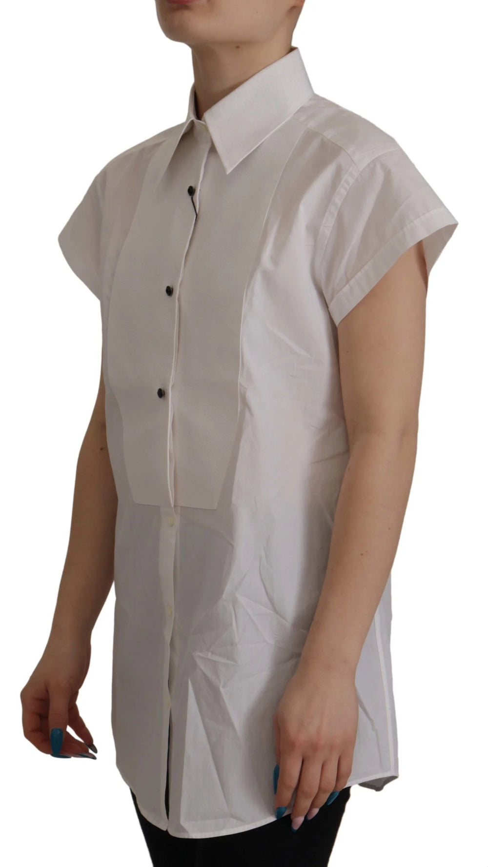 Dolce & Gabbana White Sleeveless Tuxedo Formal Blouse Top - IT44|L - Blouses