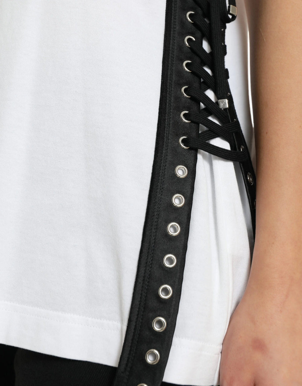 Dolce & Gabbana White Slogan Print Lacing Detailed T-shirt - T-Shirts