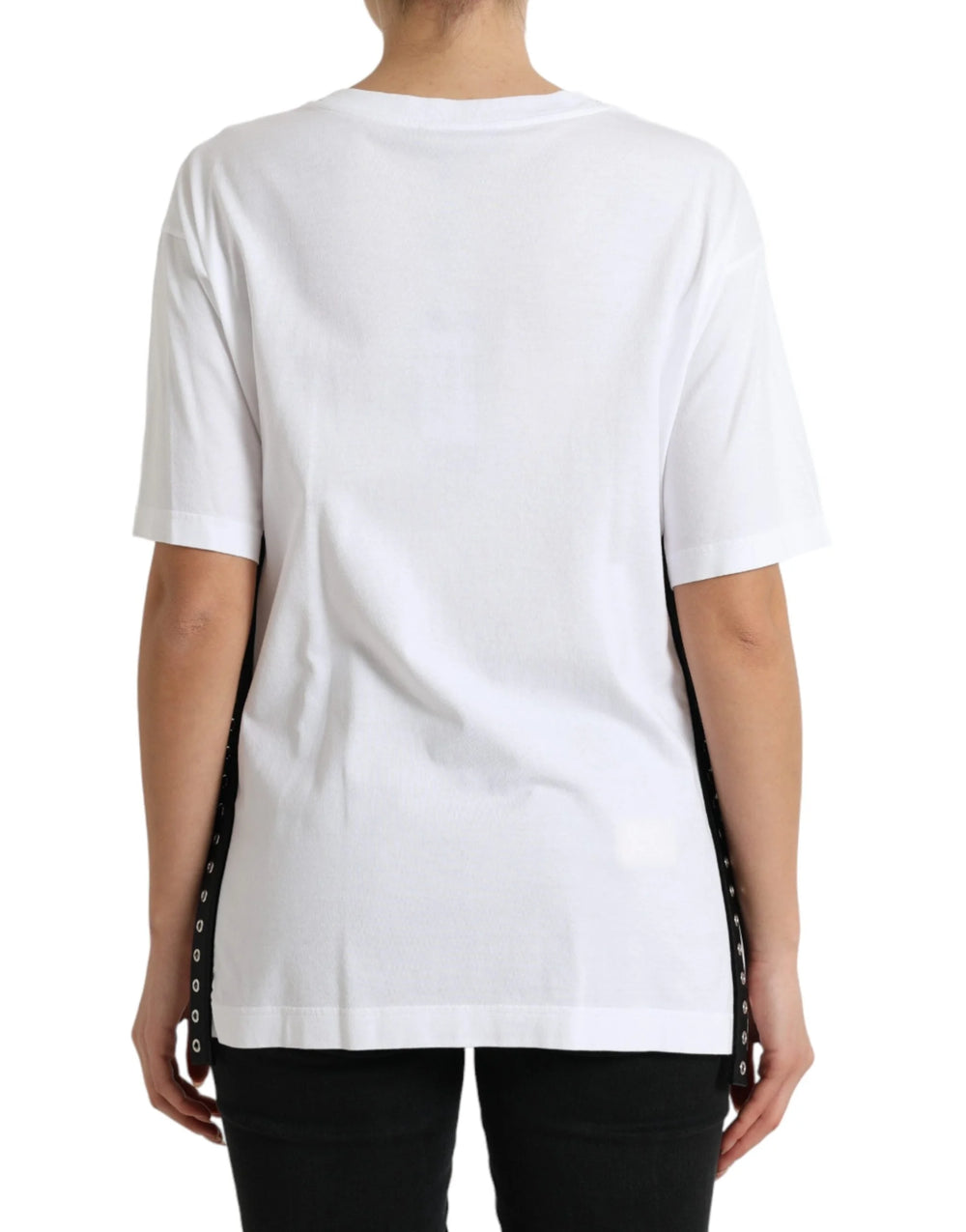 Dolce & Gabbana White Slogan Print Lacing Detailed T-shirt - T-Shirts