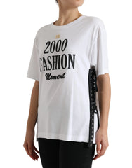 Dolce & Gabbana White Slogan Print Lacing Detailed T-shirt - T-Shirts