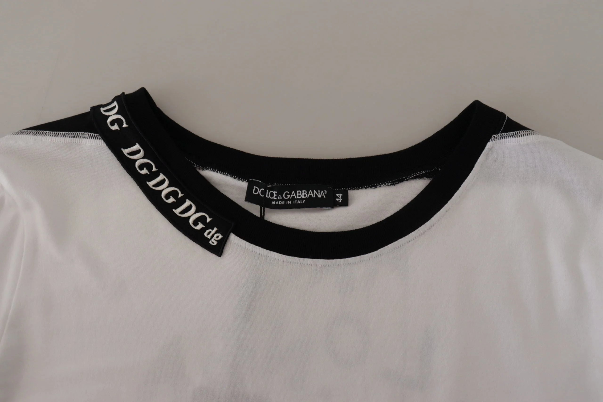 Dolce & Gabbana White Slogan Print Round Neck Cotton T-shirt - IT44|L - T-Shirts
