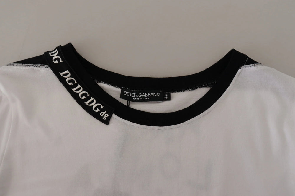 Dolce & Gabbana White Slogan Print Round Neck Cotton T-shirt - IT44|L - T-Shirts