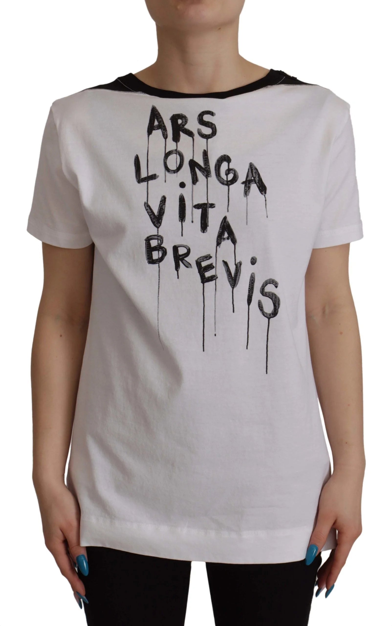 Dolce & Gabbana White Slogan Print Round Neck Cotton T-shirt - IT44|L - T-Shirts