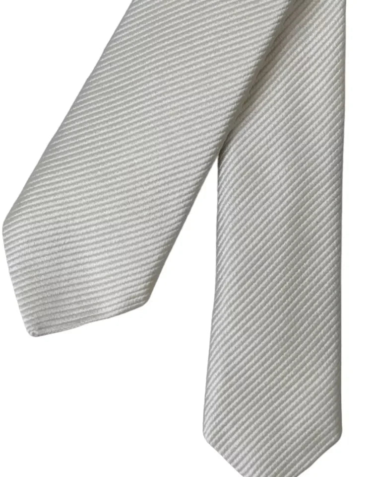 Dolce & Gabbana White Solid 100% Silk Adjustable Tie - Neckties