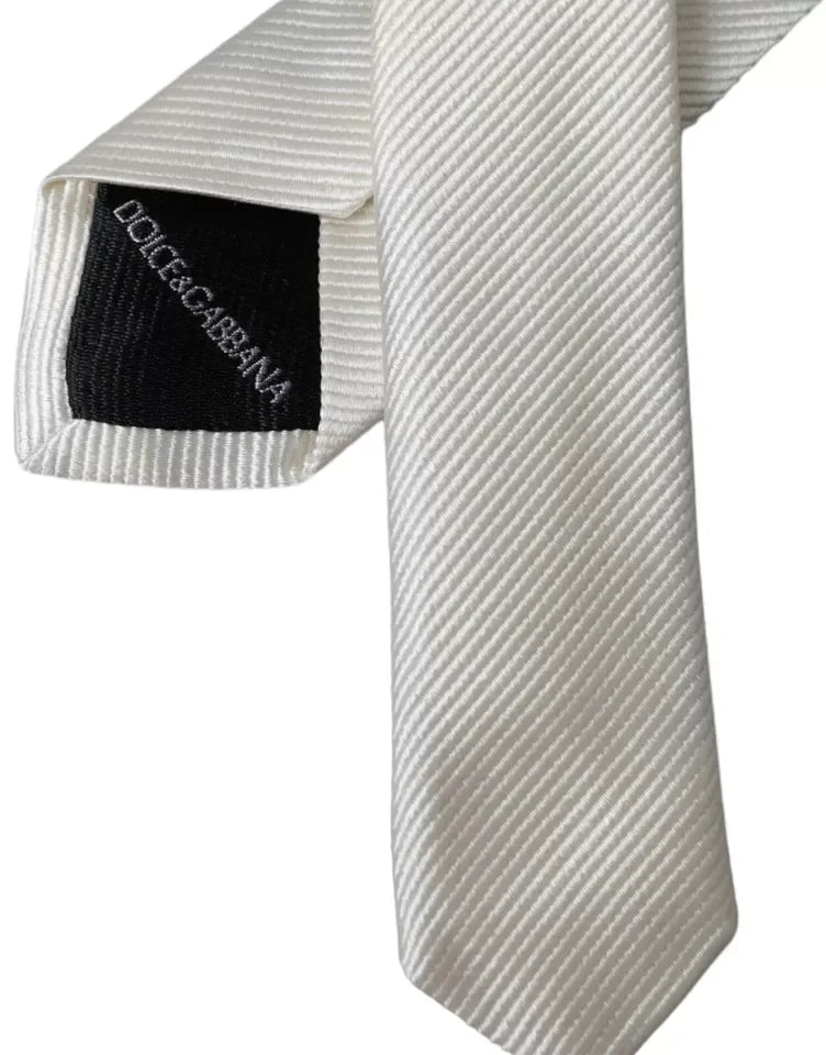 Dolce & Gabbana White Solid 100% Silk Adjustable Tie - Neckties