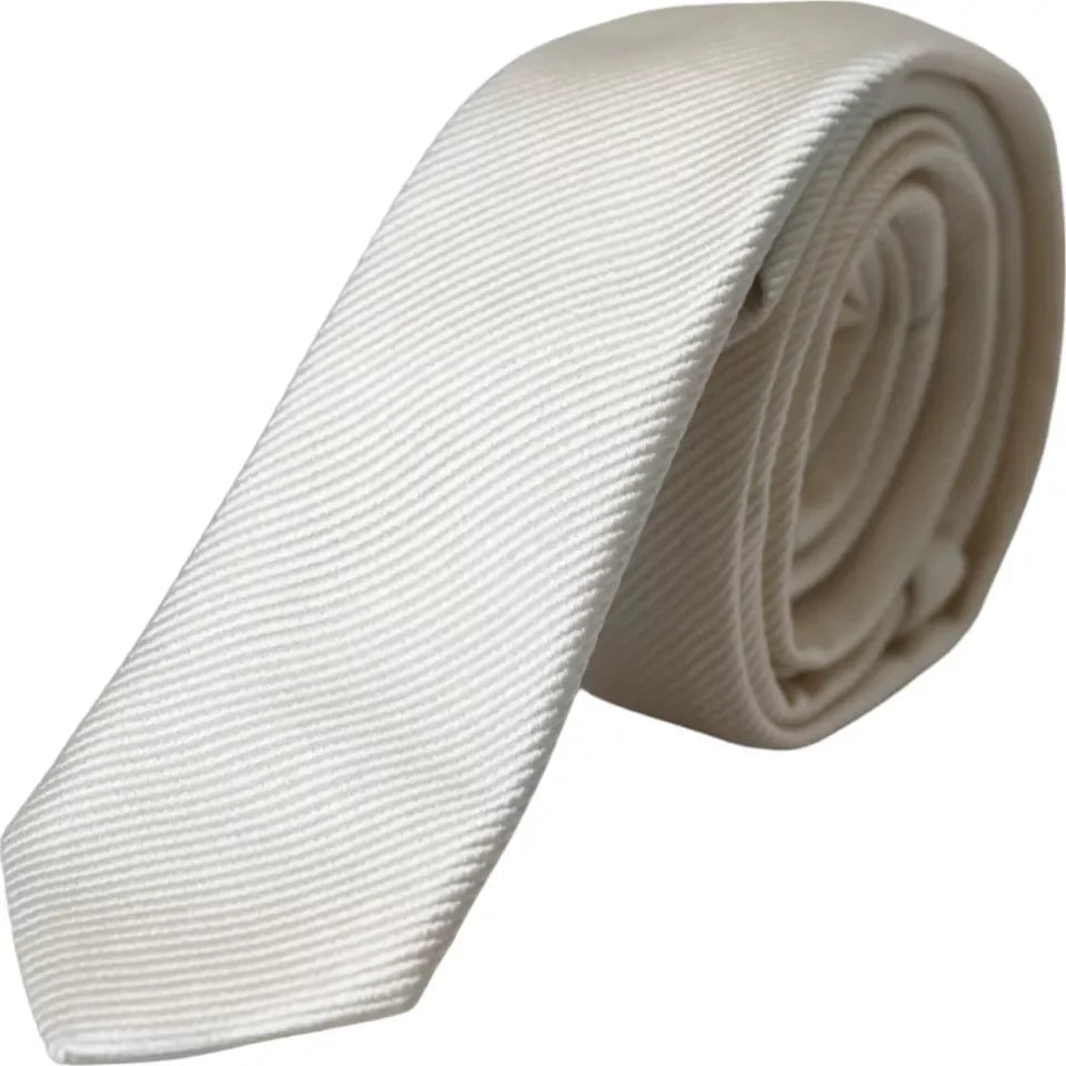 Dolce & Gabbana White Solid 100% Silk Adjustable Tie - Neckties