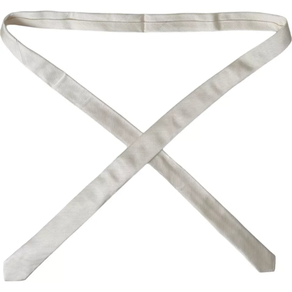 Dolce & Gabbana White Solid 100% Silk Adjustable Tie - Neckties