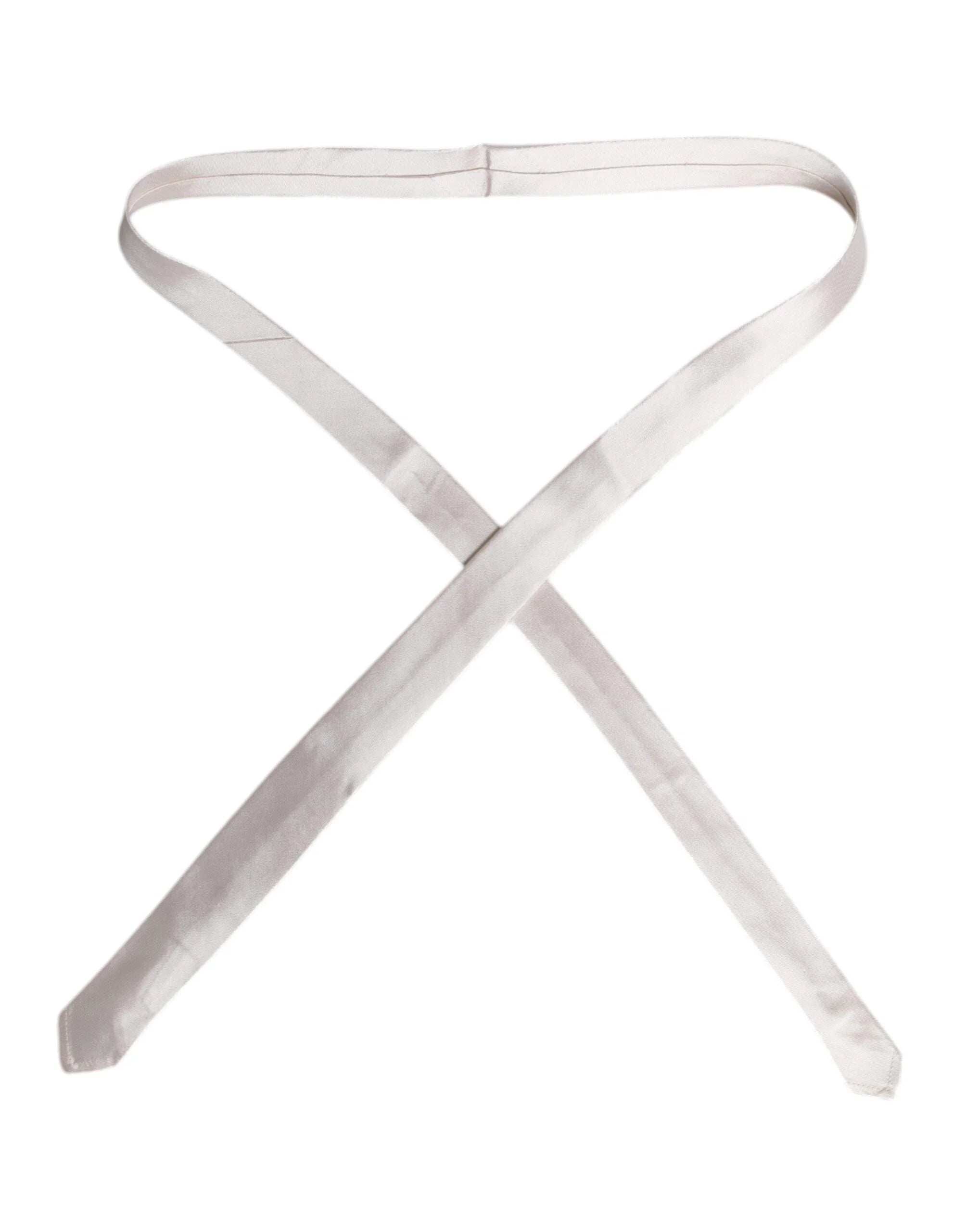 Dolce & Gabbana White Solid Silk Adjustable Necktie Tie - Neckties