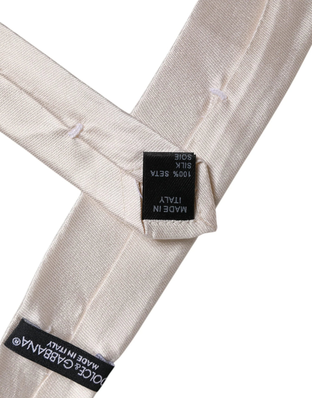 Dolce & Gabbana White Solid Silk Adjustable Necktie Tie - Neckties