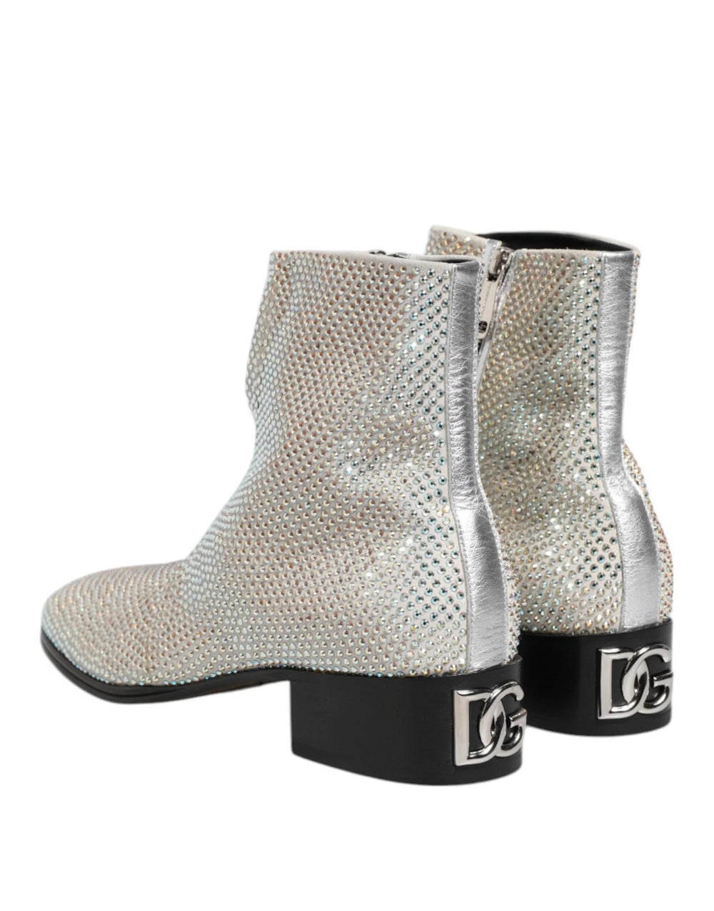Dolce & Gabbana White Strass DG Logo Heels Ankle Boots Shoes - Boots