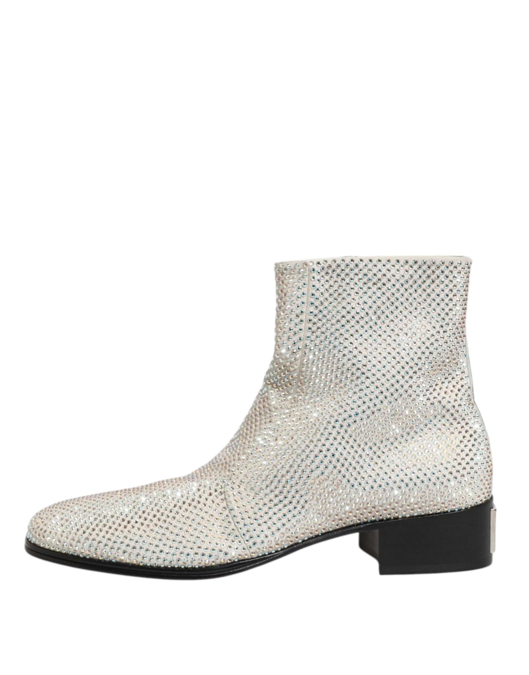 Dolce & Gabbana White Strass DG Logo Heels Ankle Boots Shoes - Boots