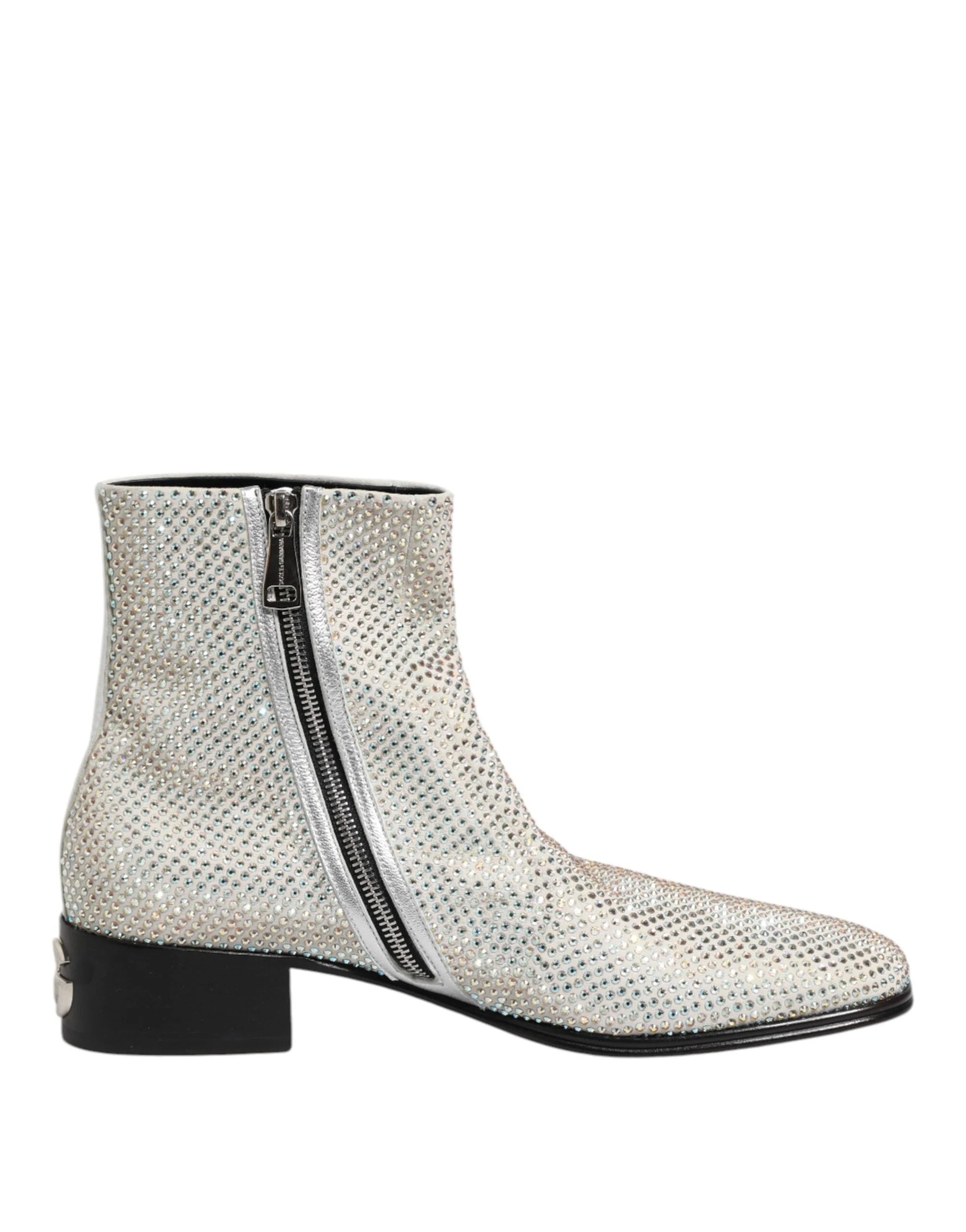 Dolce & Gabbana White Strass DG Logo Heels Ankle Boots Shoes - Boots