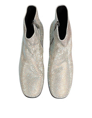 Dolce & Gabbana White Strass DG Logo Heels Ankle Boots Shoes - Boots