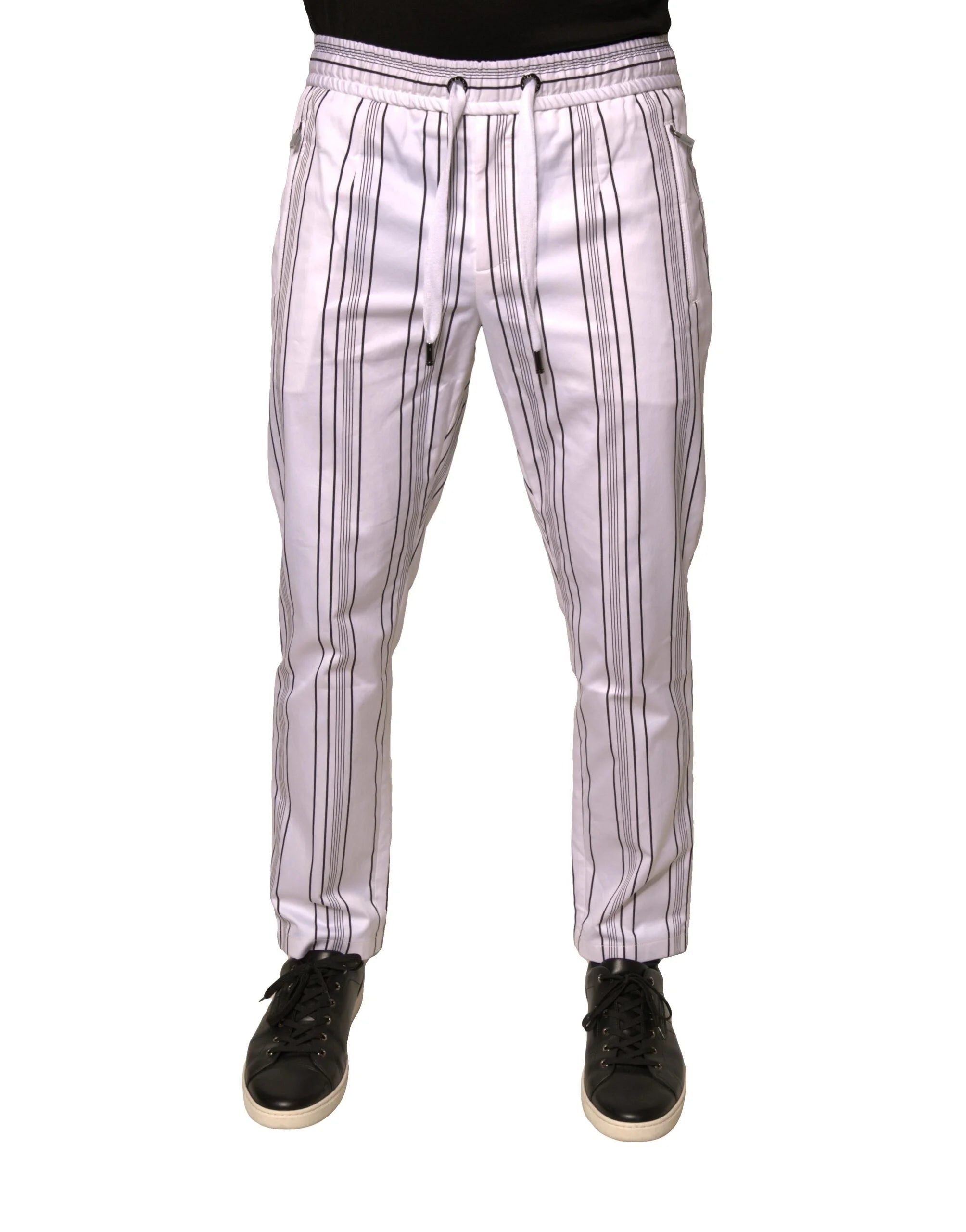 Dolce & Gabbana White Stripe Cotton Dress Skinny Pants - IT46 | S - Trousers