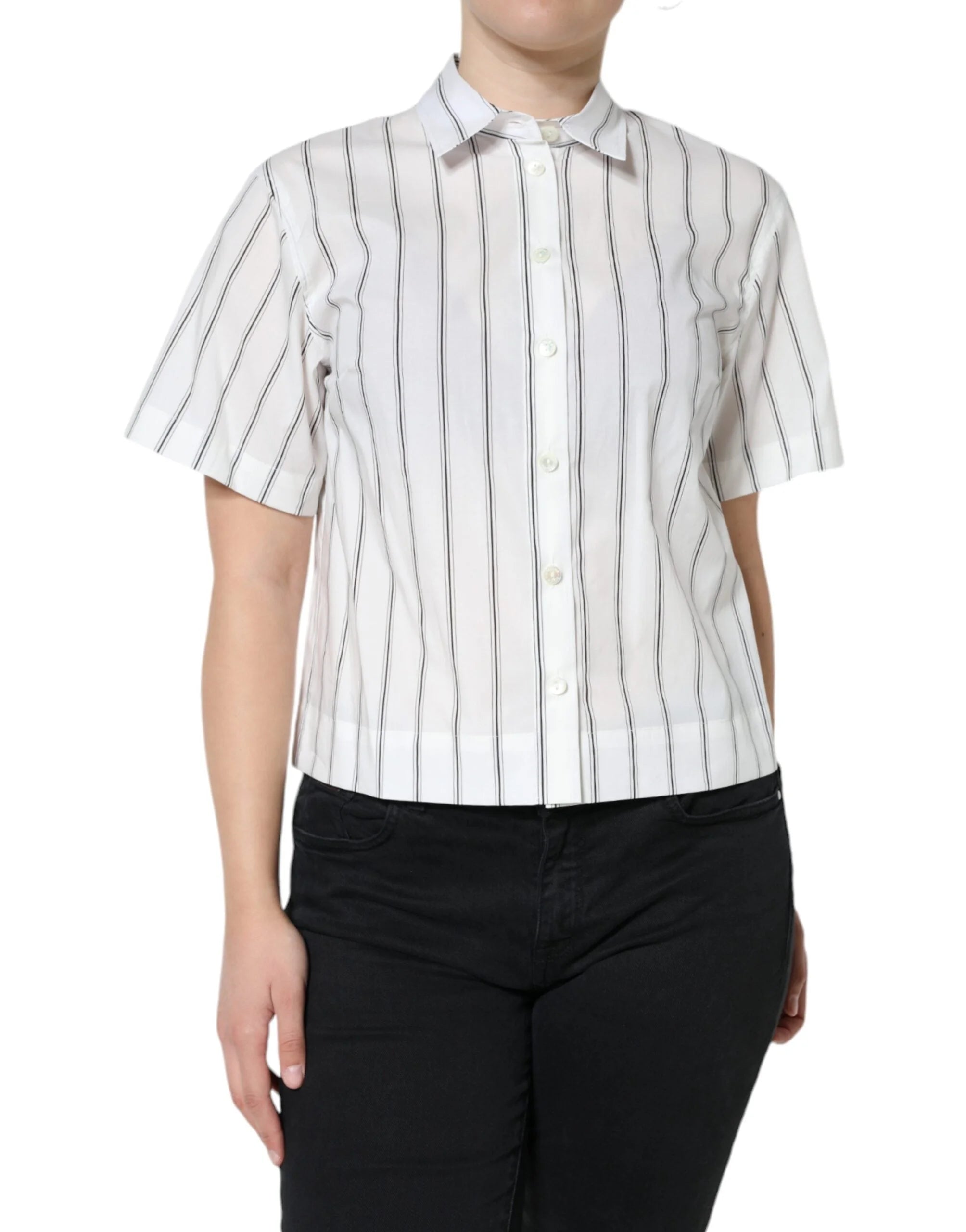Dolce & Gabbana White Striped Collared Short Sleeve Polo Top - Polos