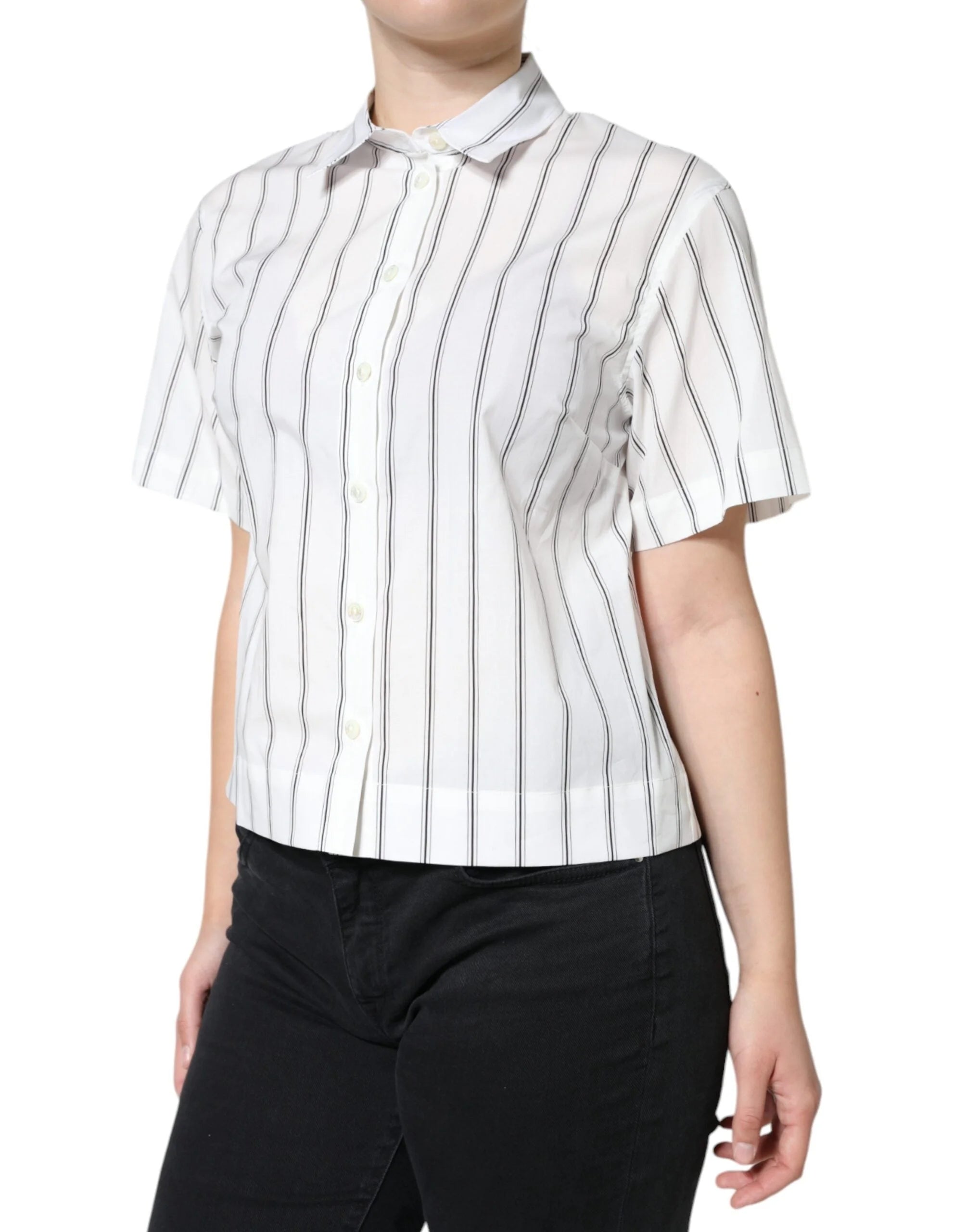 Dolce & Gabbana White Striped Collared Short Sleeve Polo Top - Polos