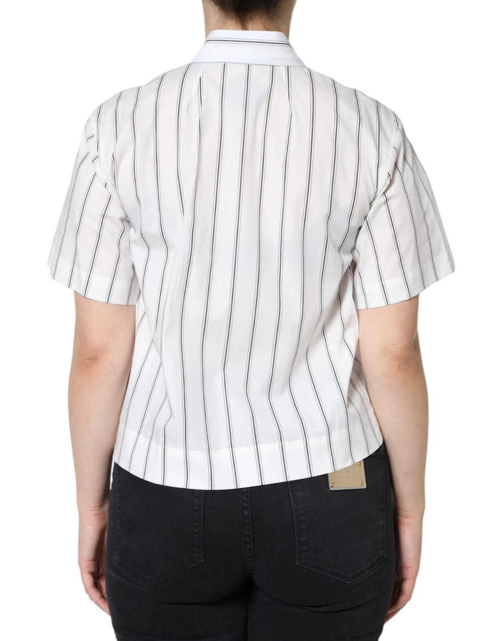 Dolce & Gabbana White Striped Collared Short Sleeve Polo Top - Polos