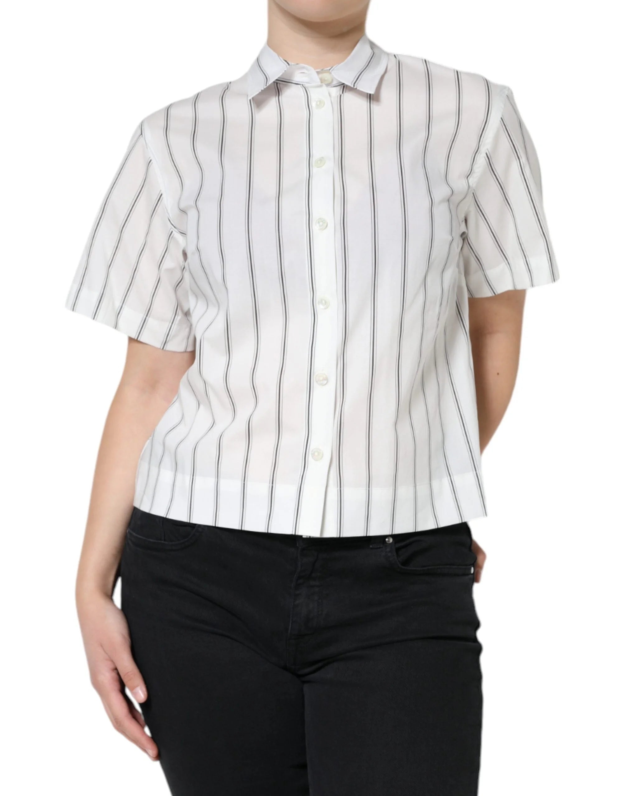 Dolce & Gabbana White Striped Collared Short Sleeve Polo Top - Polos
