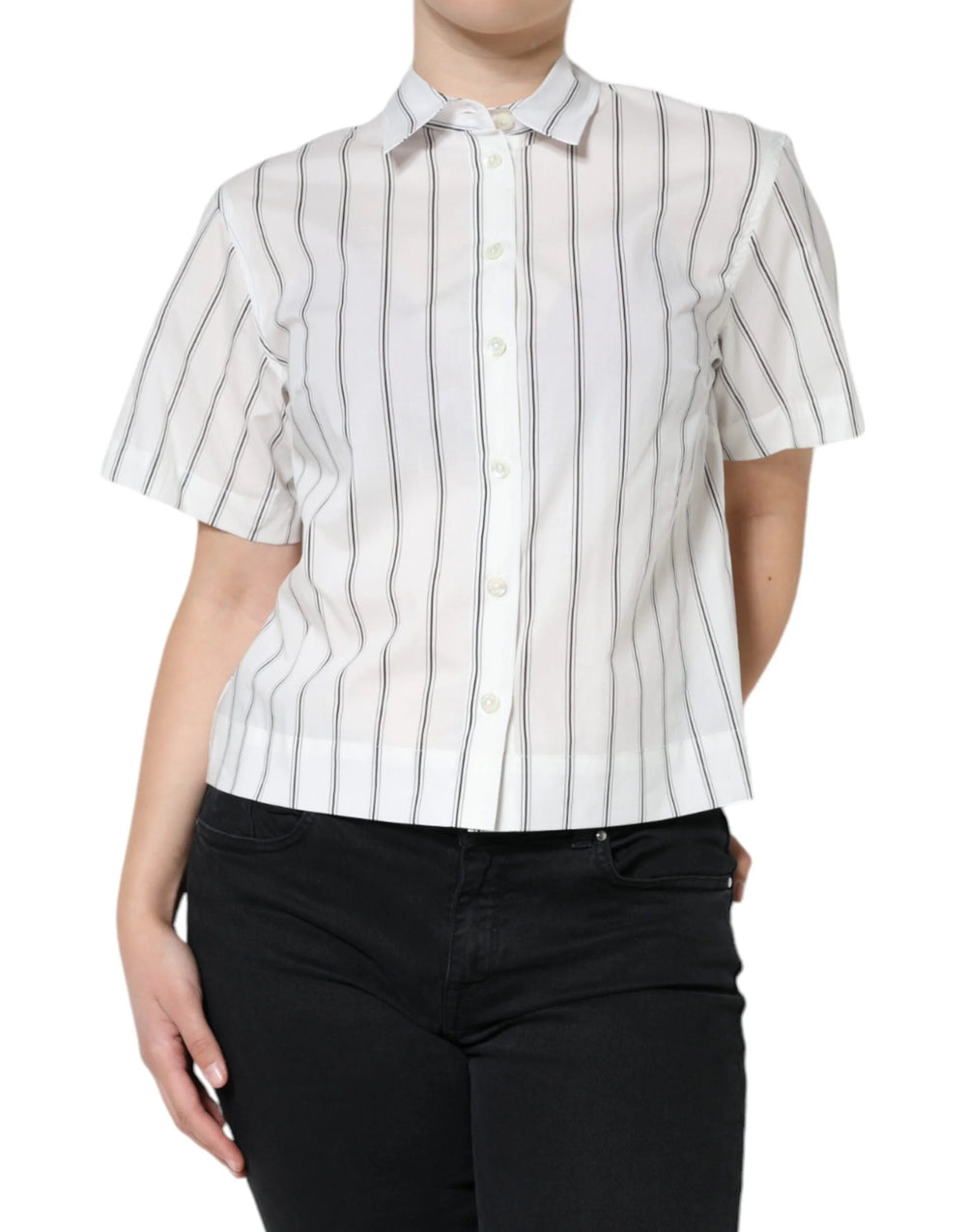 Dolce & Gabbana White Striped Collared Short Sleeve Polo Top - Polos