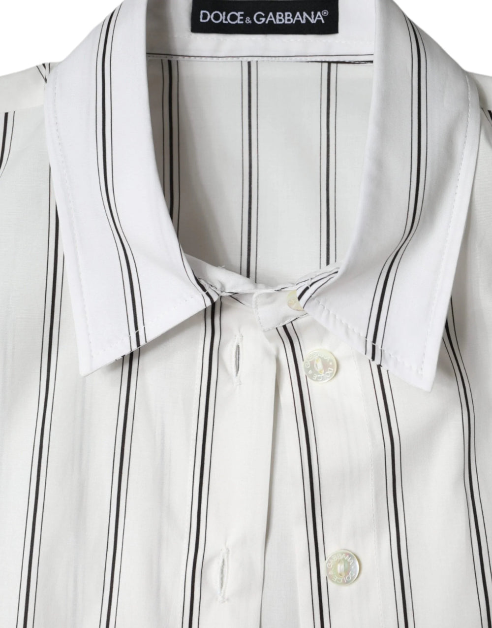 Dolce & Gabbana White Striped Collared Short Sleeve Polo Top - Polos