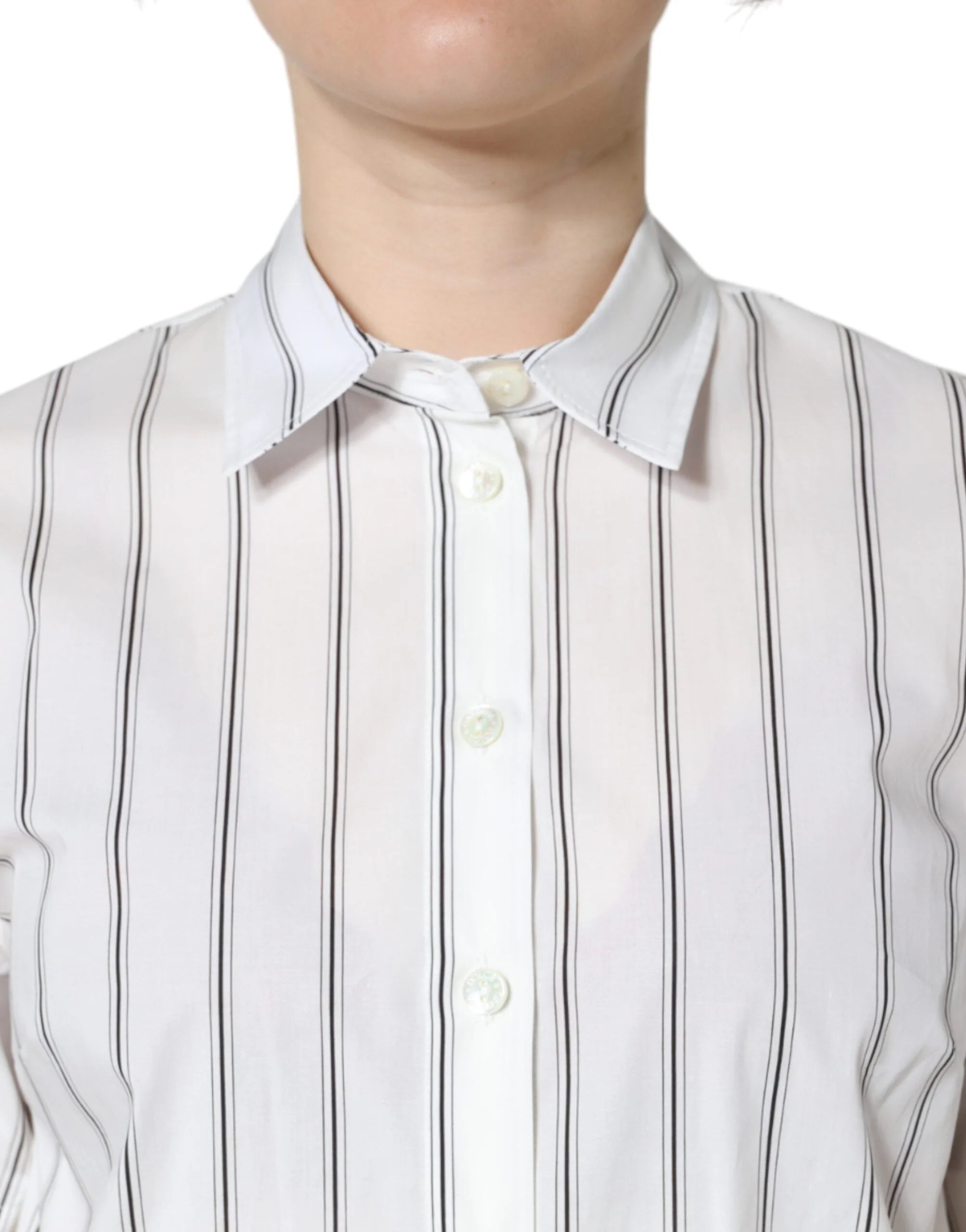 Dolce & Gabbana White Striped Collared Short Sleeve Polo Top - Polos