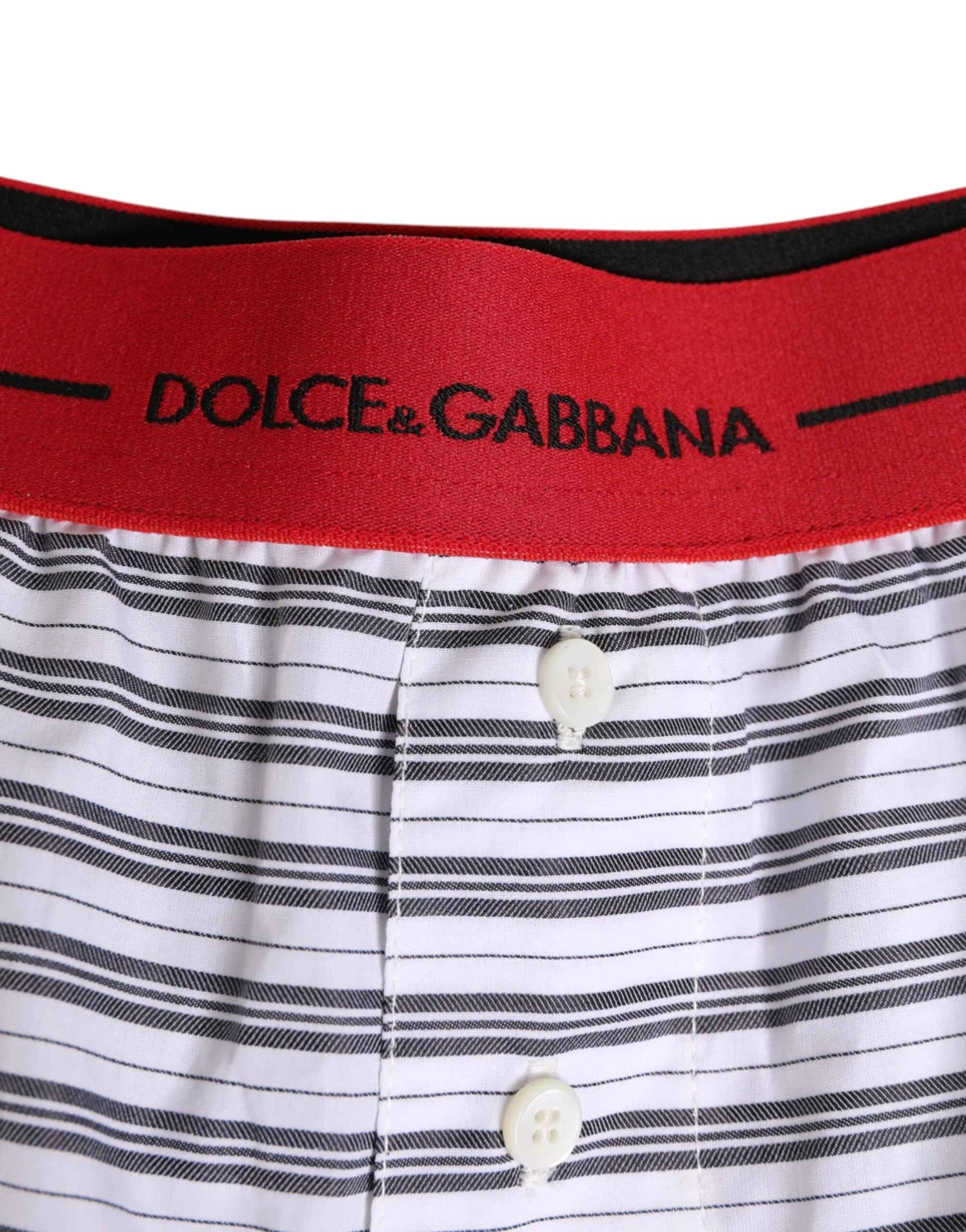 Dolce & Gabbana White Striped Cotton Red Waistband Shorts Swimwear - IT4 | S - Swim Boxers