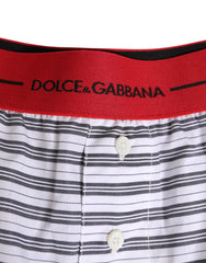 Dolce & Gabbana White Striped Cotton Red Waistband Shorts Swimwear - IT4 | S - Swim Boxers