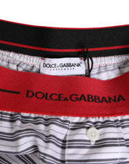Dolce & Gabbana White Striped Cotton Red Waistband Shorts Swimwear - IT4 | S - Swim Boxers