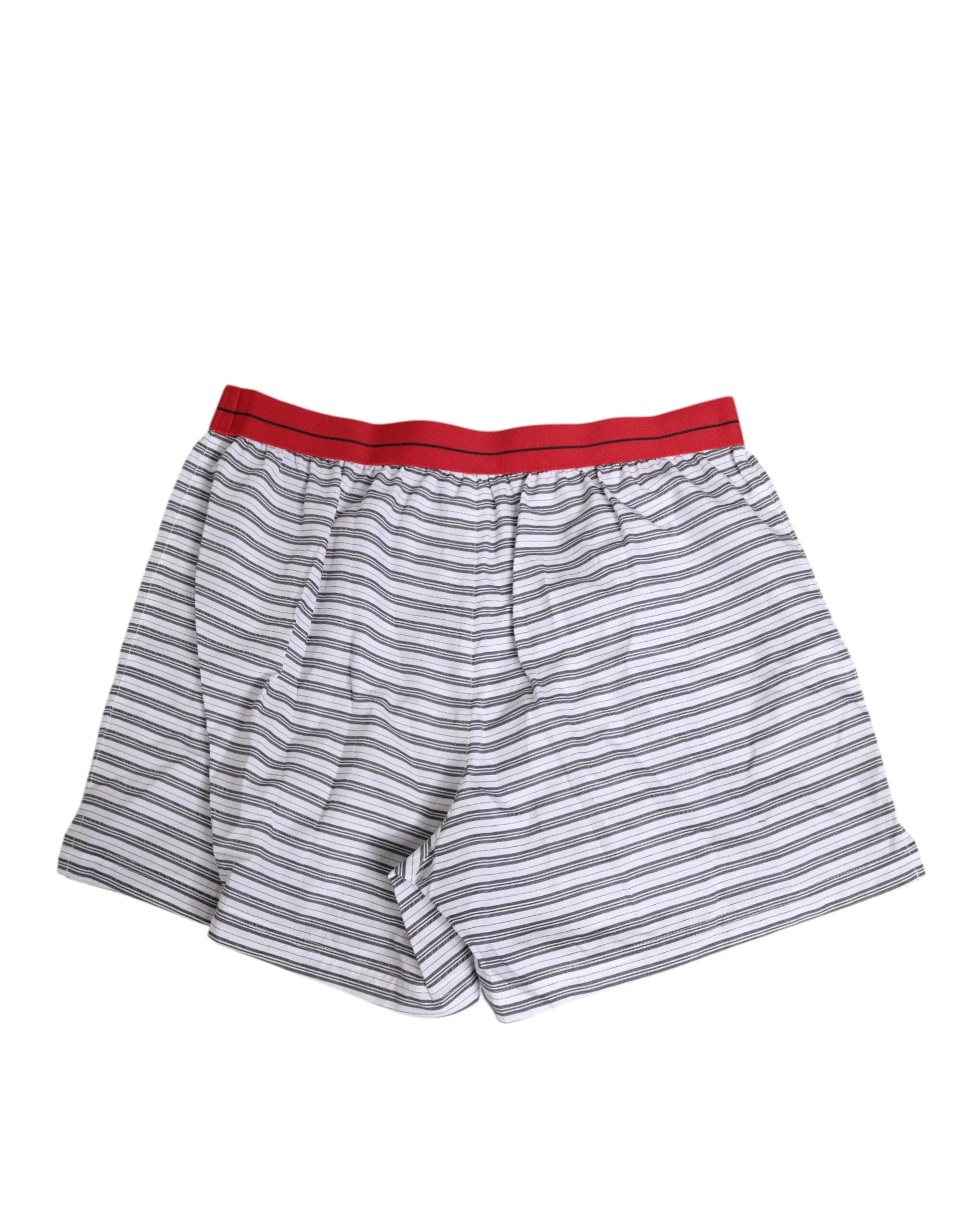 Dolce & Gabbana White Striped Cotton Red Waistband Shorts Swimwear - IT4 | S - Swim Boxers