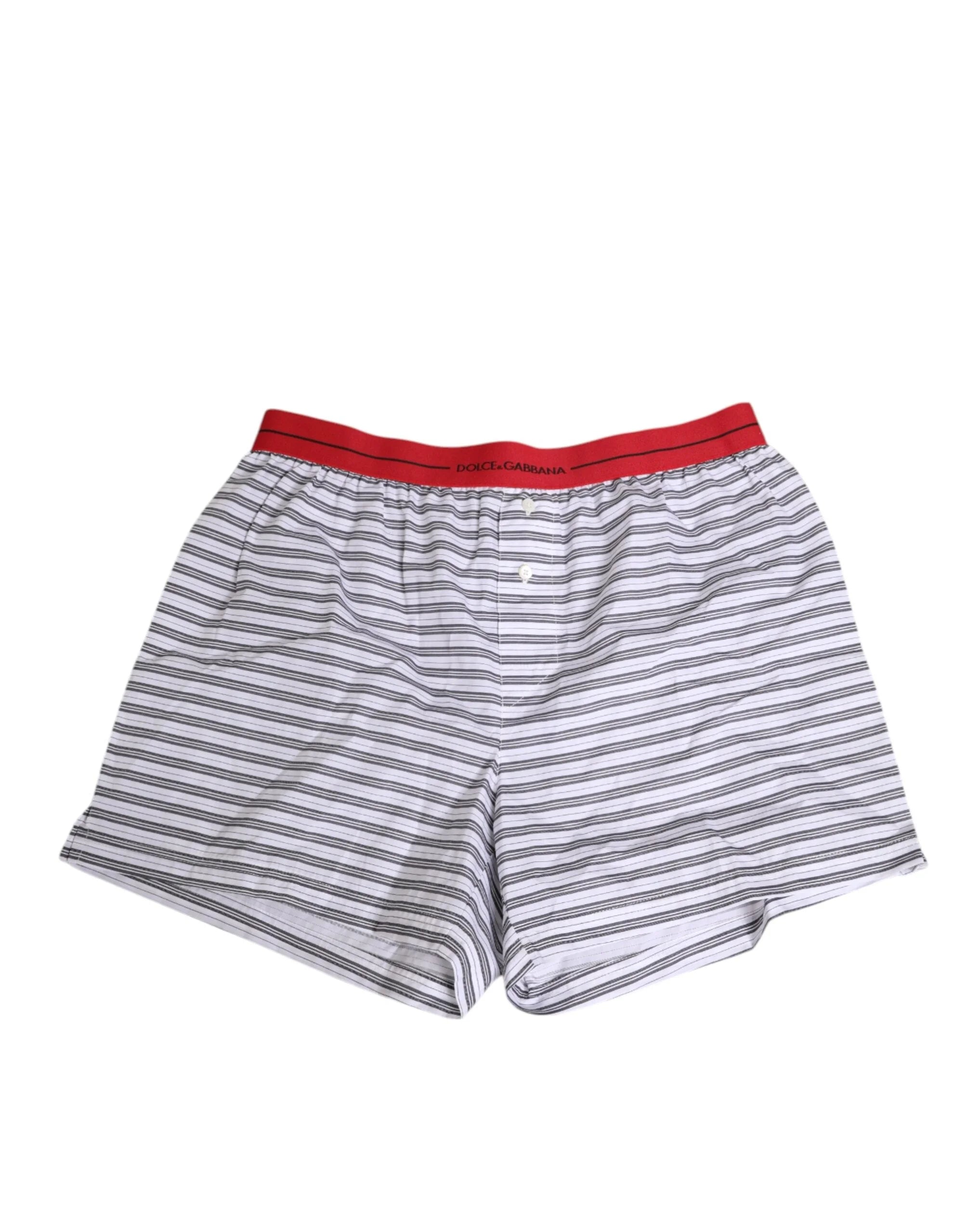 Dolce & Gabbana White Striped Cotton Red Waistband Shorts Swimwear - IT4 | S - Swim Boxers