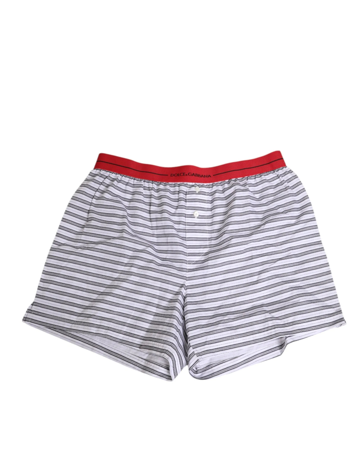 Dolce & Gabbana White Striped Cotton Red Waistband Shorts Swimwear - IT4 | S - Swim Boxers