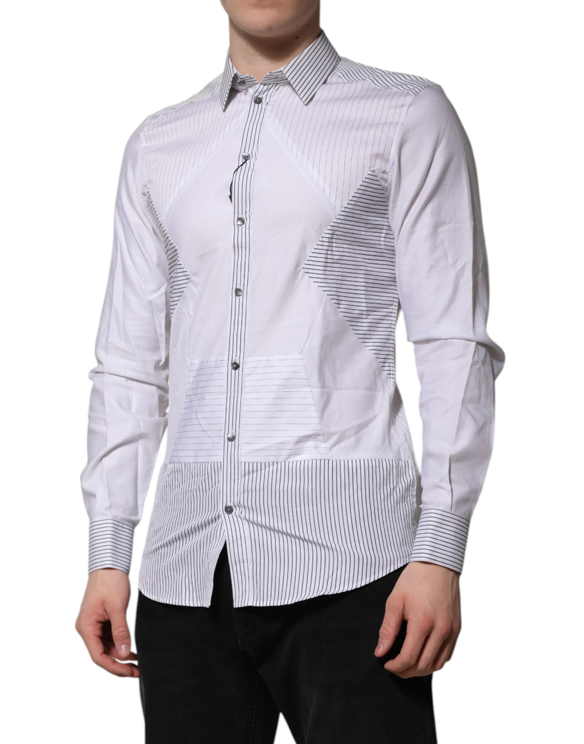 Dolce & Gabbana White Striped GOLD Long Sleeves Dress Shirt - IT39 | S - Shirts
