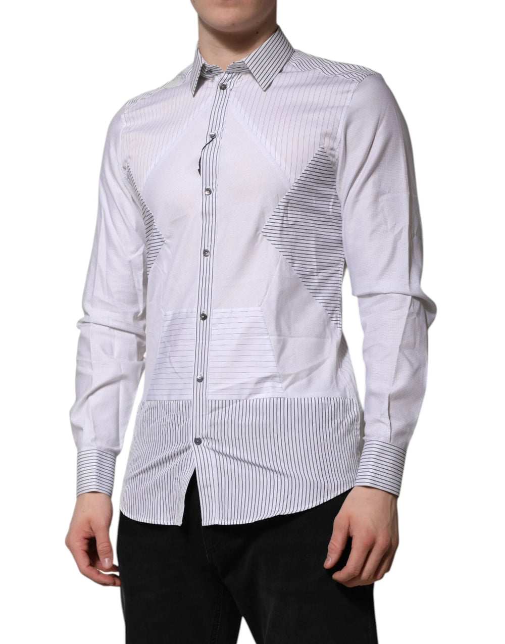 Dolce & Gabbana White Striped GOLD Long Sleeves Dress Shirt - IT39 | S - Shirts