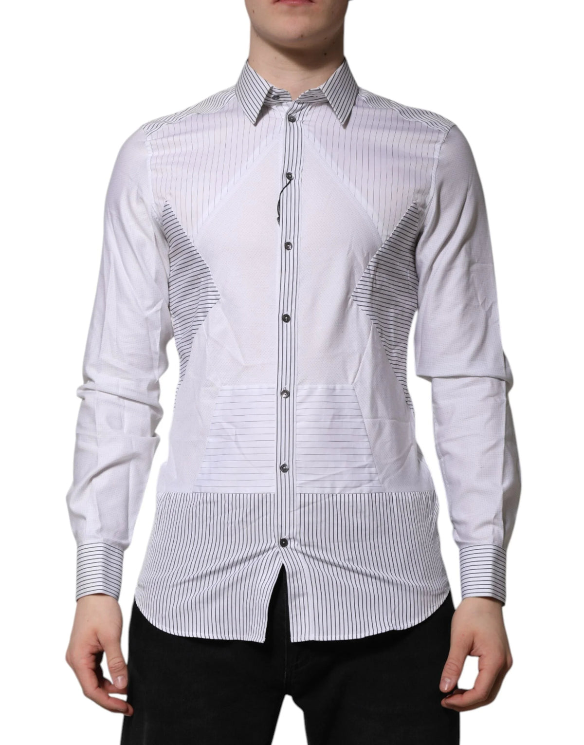 Dolce & Gabbana White Striped GOLD Long Sleeves Dress Shirt - IT39 | S - Shirts