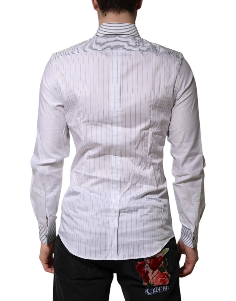 Dolce & Gabbana White Striped GOLD Long Sleeves Dress Shirt - IT39 | S - Shirts