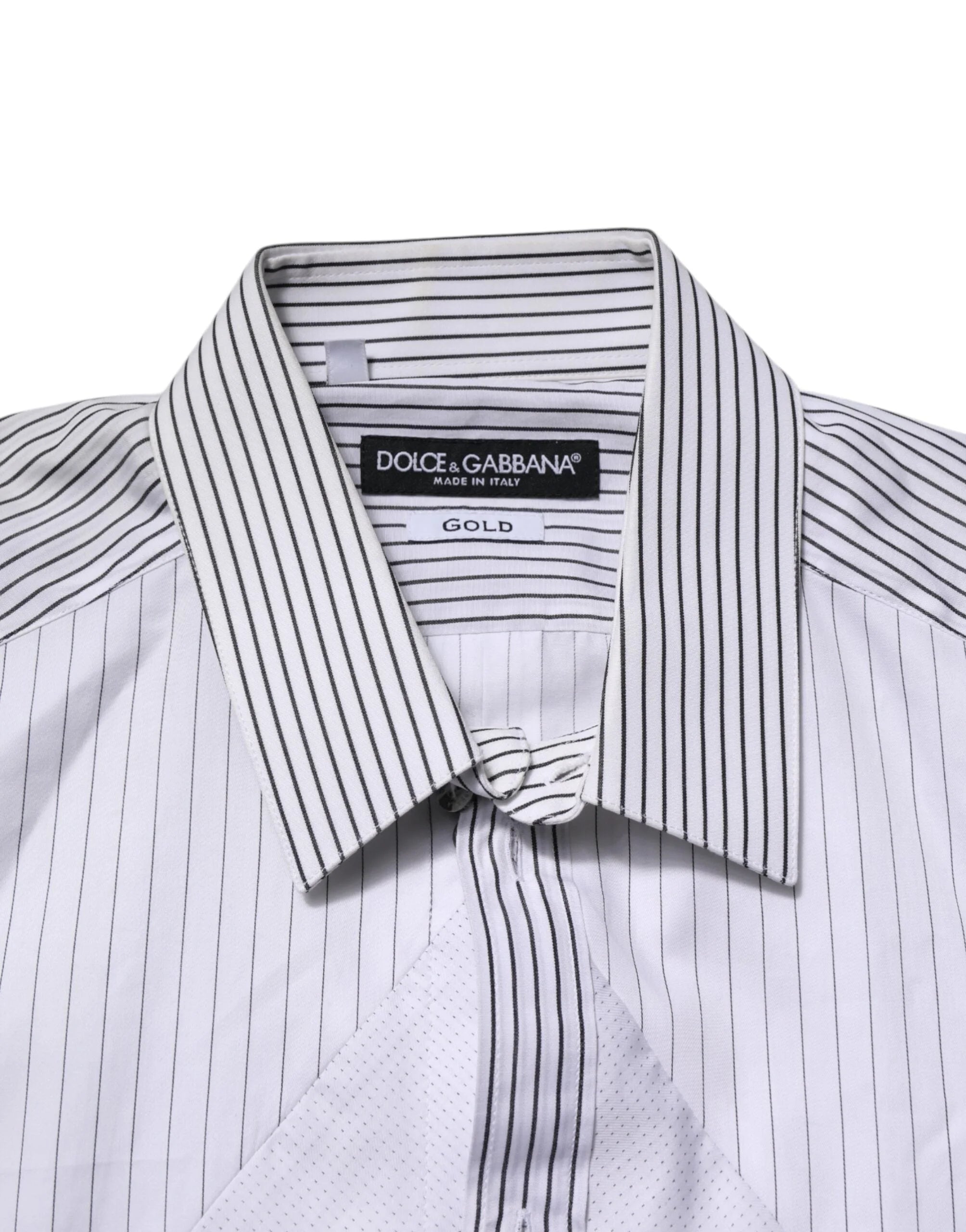 Dolce & Gabbana White Striped GOLD Long Sleeves Dress Shirt - IT39 | S - Shirts