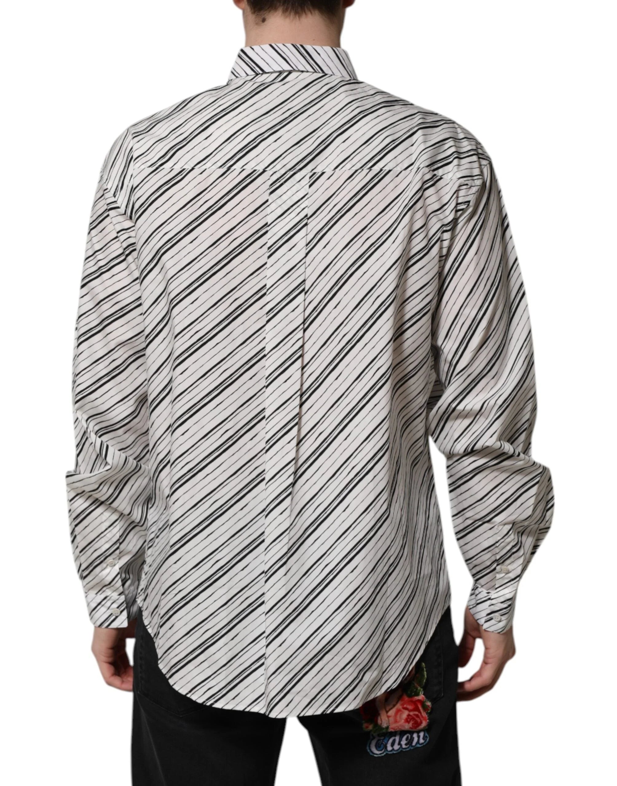 Dolce & Gabbana White Striped Long Sleeves Men Formal Shirt - Shirts