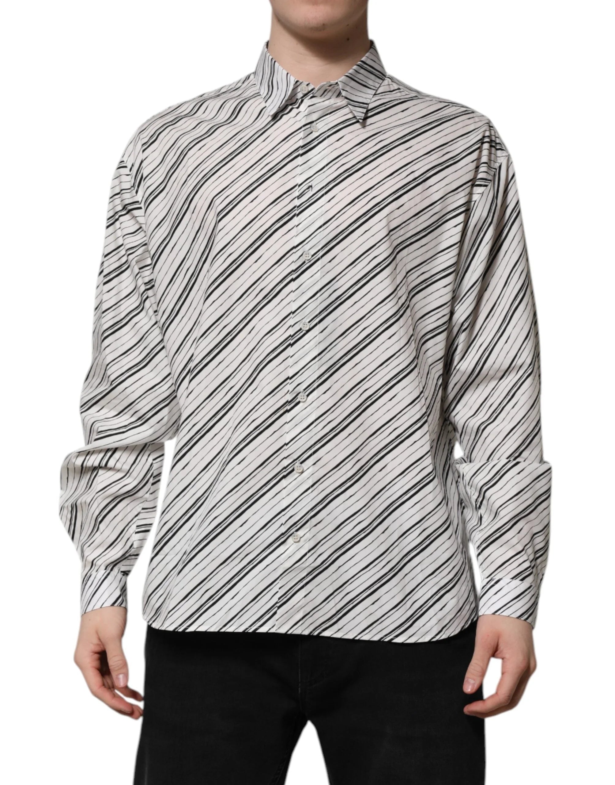 Dolce & Gabbana White Striped Long Sleeves Men Formal Shirt - Shirts