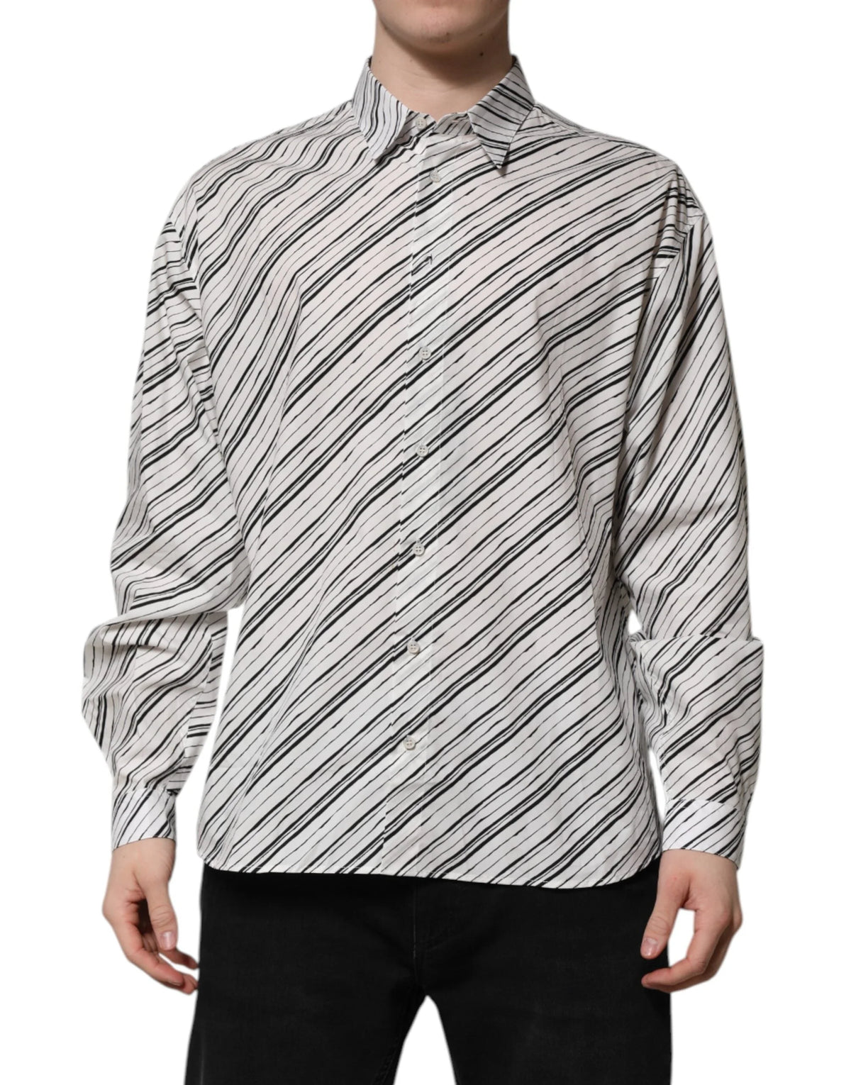 Dolce & Gabbana White Striped Long Sleeves Men Formal Shirt - Shirts